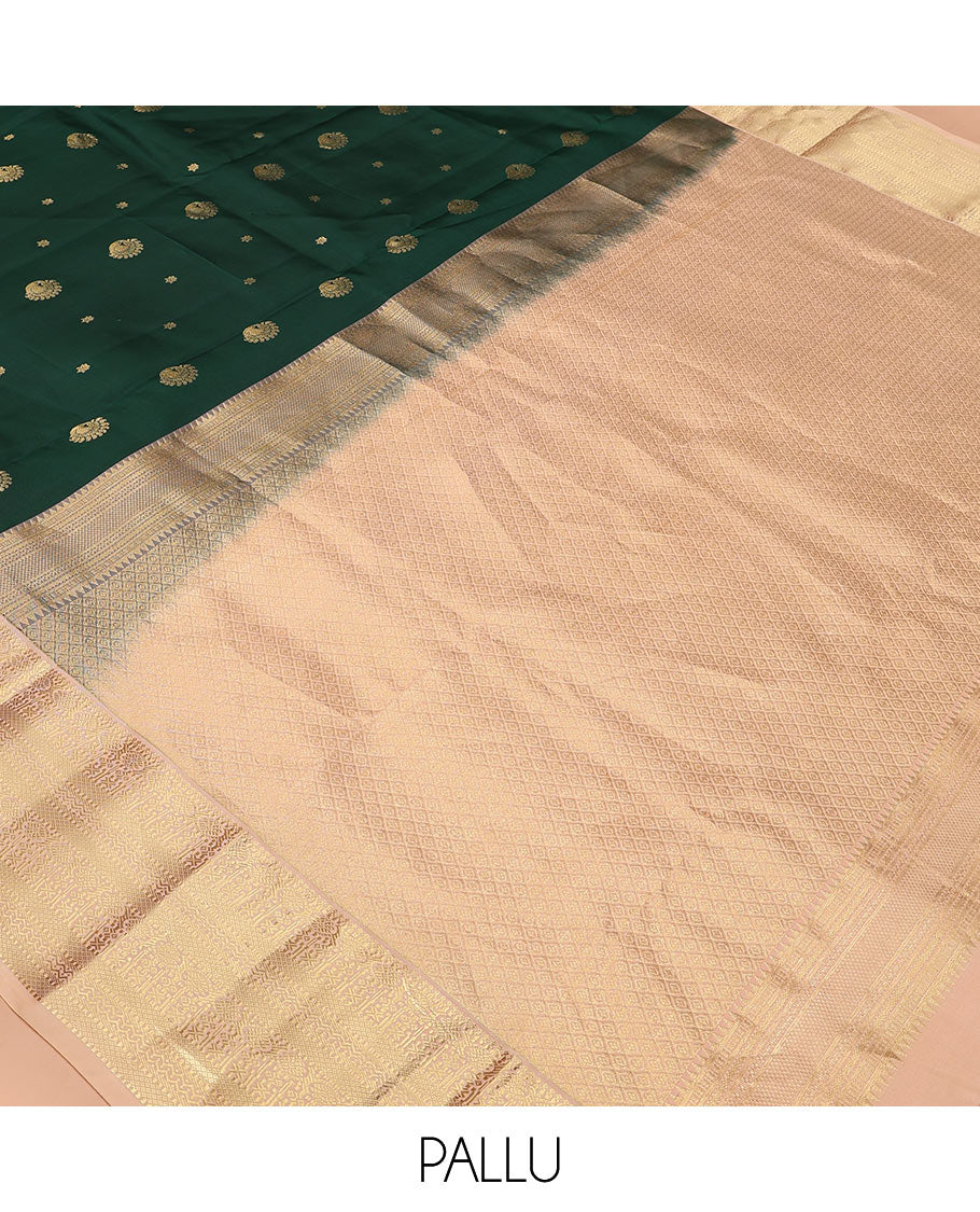 Green Vasundhara Lite Silk Mix Saree Spotlighted with Zari Buttas, Complemented by a Contrast Border Depicting Paneer Sombu, Muthu, Dhavana Kodi, Mayil Kann, Neli, and Lavangam Designs, Featuring a Zari-Elevated Jaal Pallu, Paired with a Contrast Blouse - Image 5