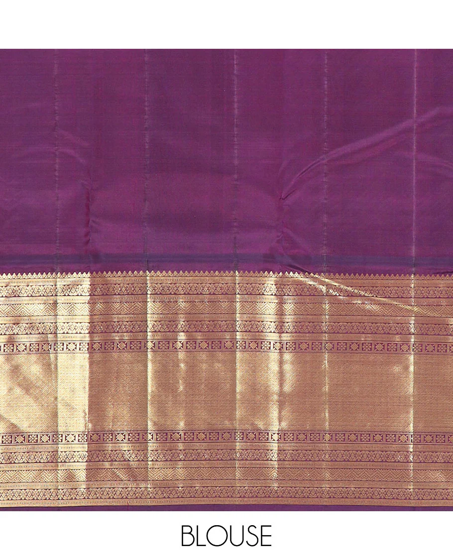 Green Vasundhara Silk Saree Subtly Sparked with Zari Buttas, Highlighted with a Contrast Big Zari-Decked Traditional Motifs Woven Border, Pallu Steeped with Traditional Zari Designs, and Paired with a Contrast Blouse - Image 6