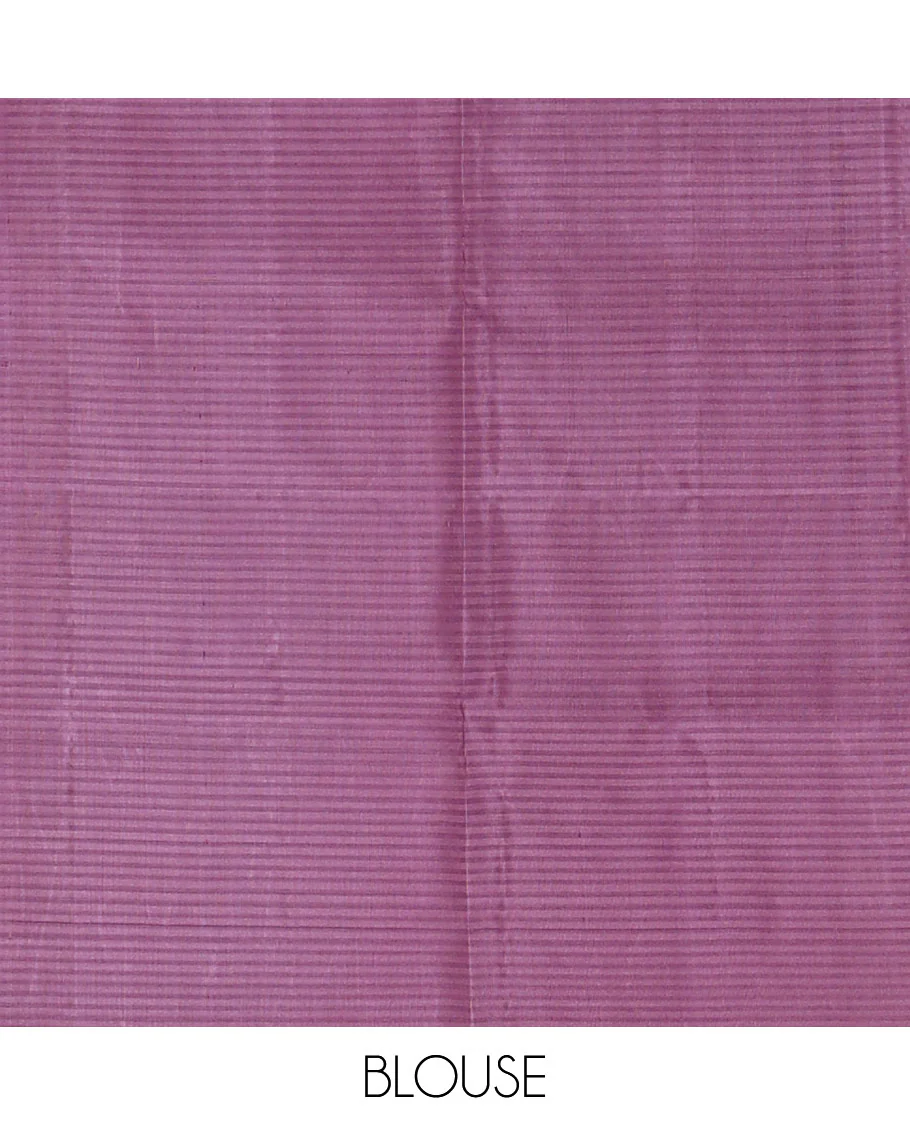 Orange vazhaipoo striped & buttas Mayuri soft silk saree, contrast diamond patterned border & pallu of traditional zari designs - Image 6