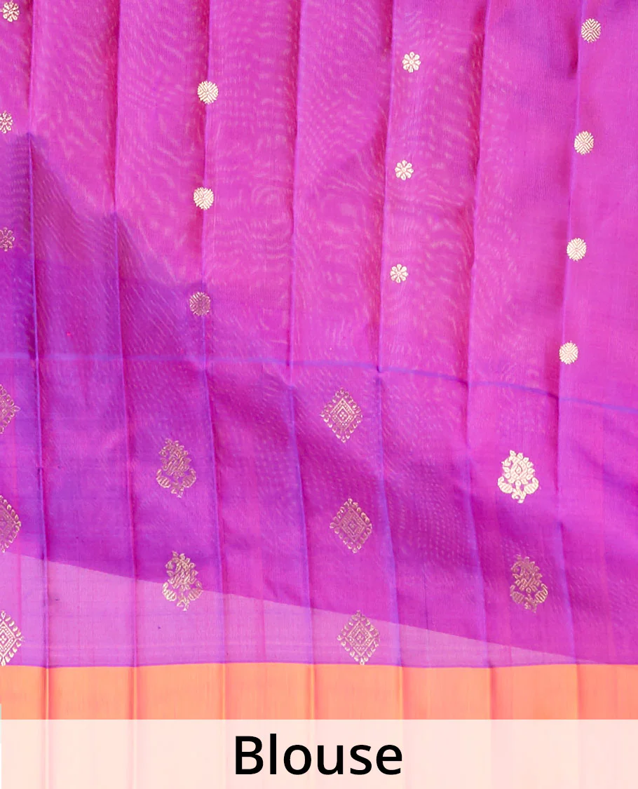 Green zari buttas gadwal silk saree, contrast vidarbha zari design border & pallu of floral creeper, paisley & geometric designs - Image 5