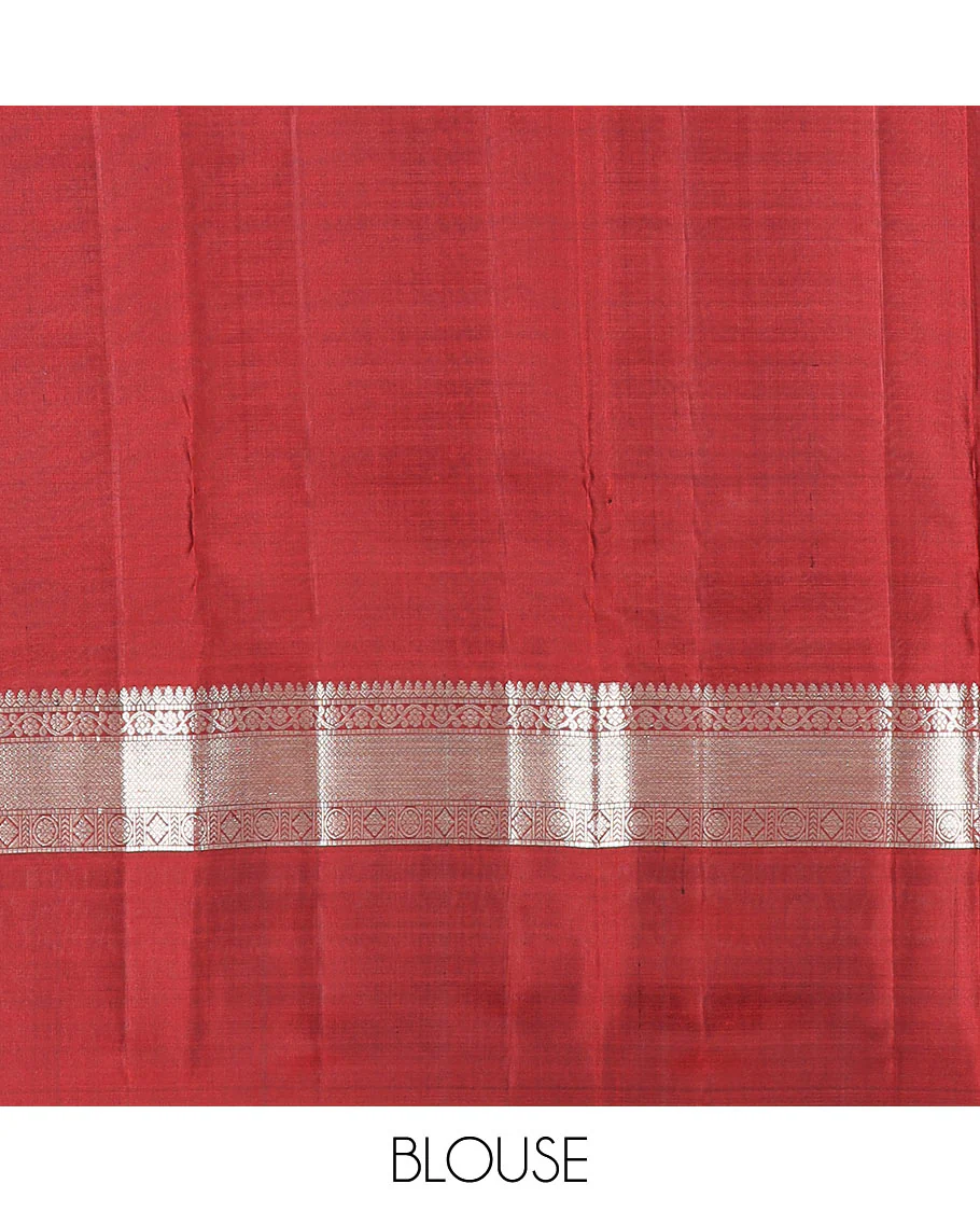 Green zari buttas Kanchipuram silk saree, contrast border of thilakam, muthu, kodi visiry, mayil kann, chakra, and diamond designs, and rudraksham motifs pallu - Image 6