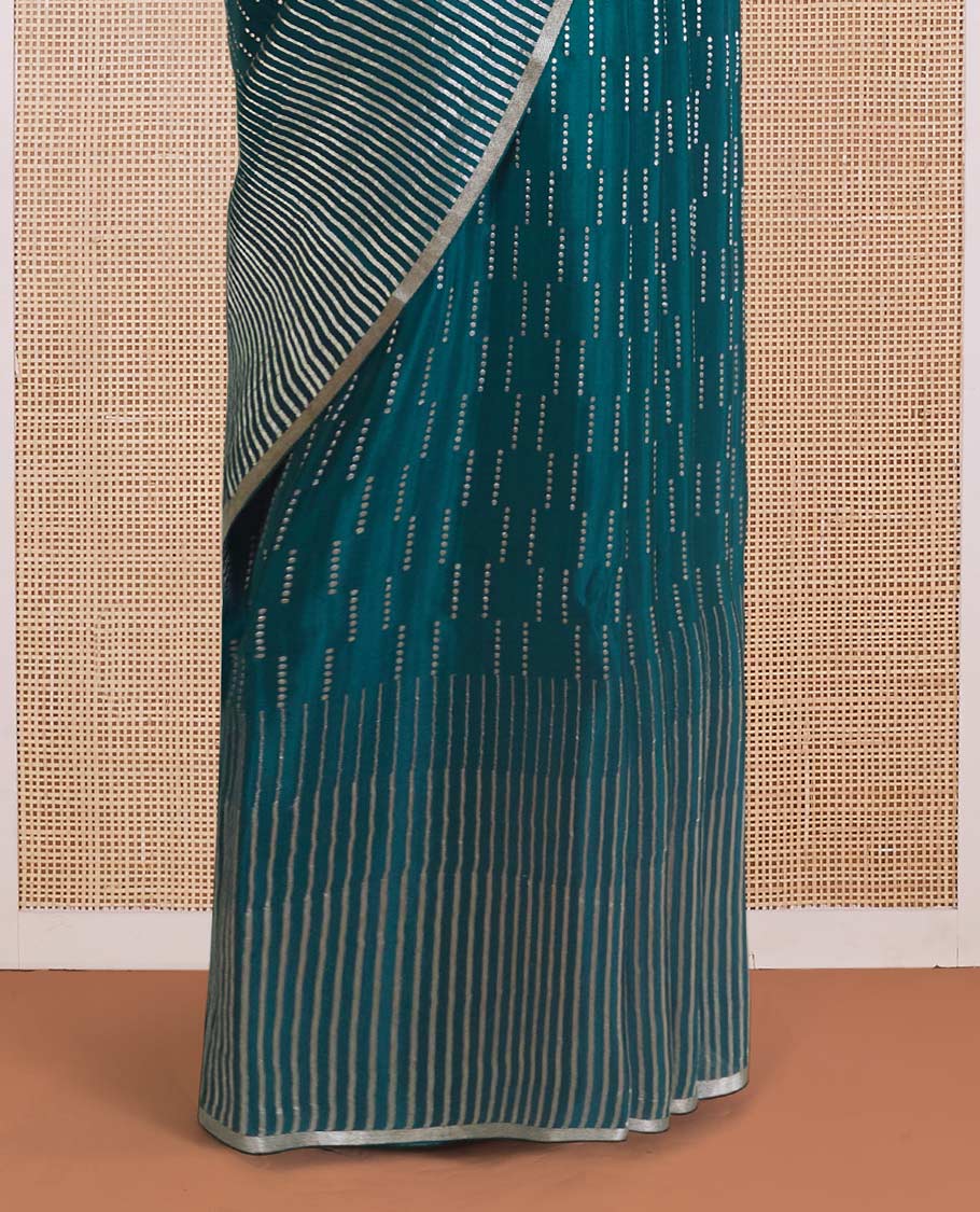 Green zari buttas Mysore silk saree, temple seppu rekku zari border, and chevron design pallu - Image 4