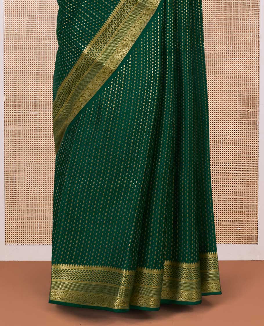 Green zari buttas Mysore silk saree, traditional zari border, and pallu of jaal design - Image 4