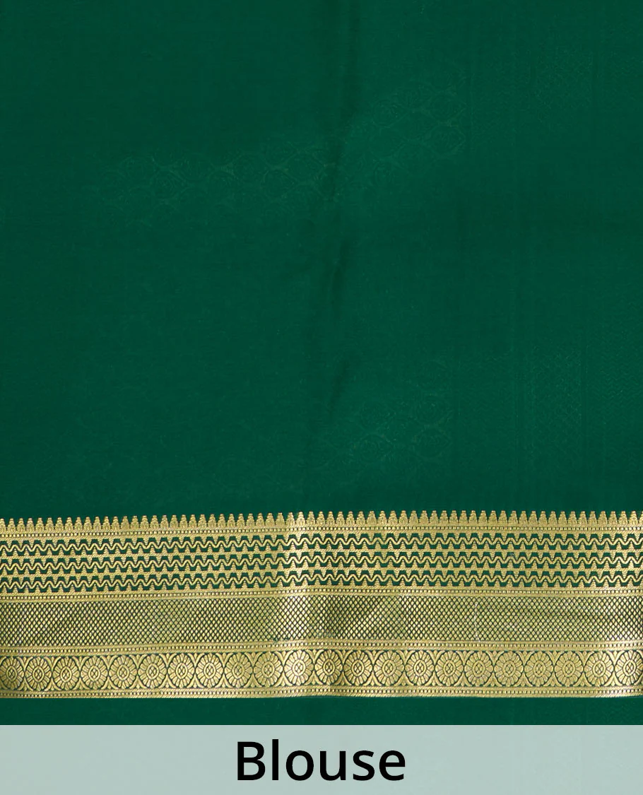 Green zari buttas Mysore silk saree, traditional zari border, and pallu of jaal design - Image 5