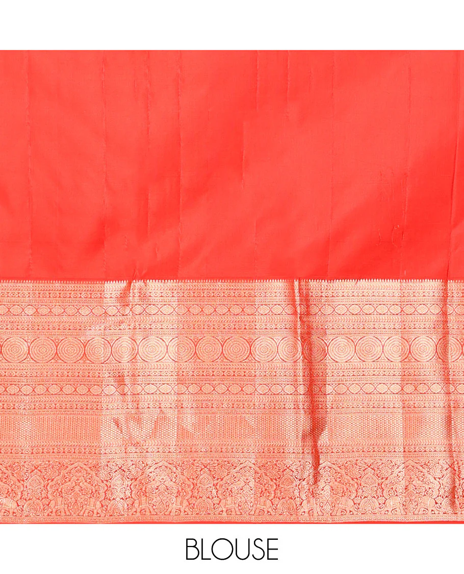 Green zari buttas Vasundhara silk saree, contrast border of rekku, kathir, diamond, laddu kamalam, neli, chakram, kuyil kann, mayil, and yaanai designs, and jaal pallu - Image 6