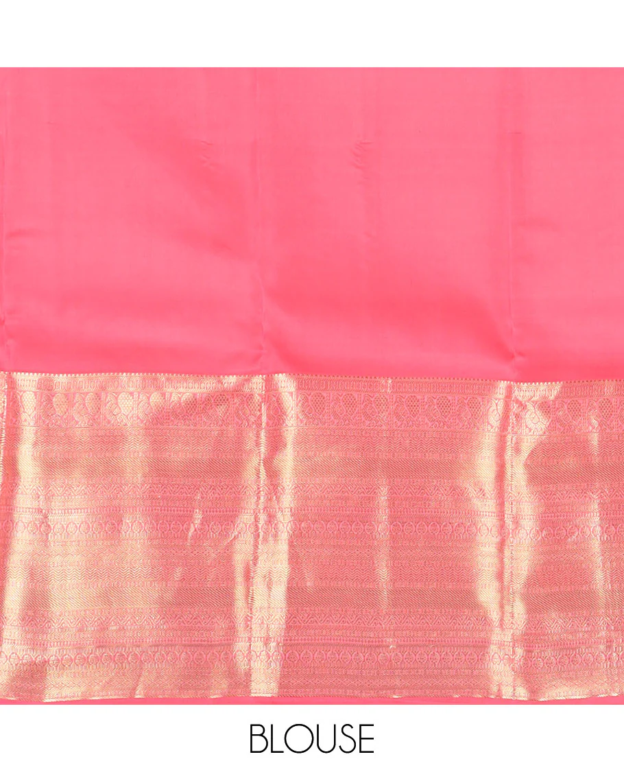 Blue zari design Vasundhara silk saree, zari border of rekku, mayil, vanki, rettai neli, and zari designs, and contrast jaal pallu - Image 6