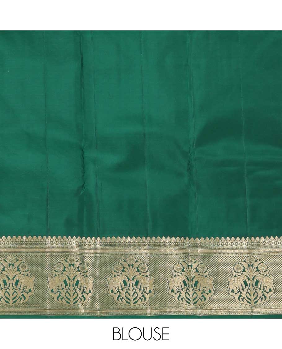 Green zari buttas Vasundhara silk saree, zari border of thilakam mokku, muthu, kathir, ara maadam, and yaanai, and jaal pallu - Image 6