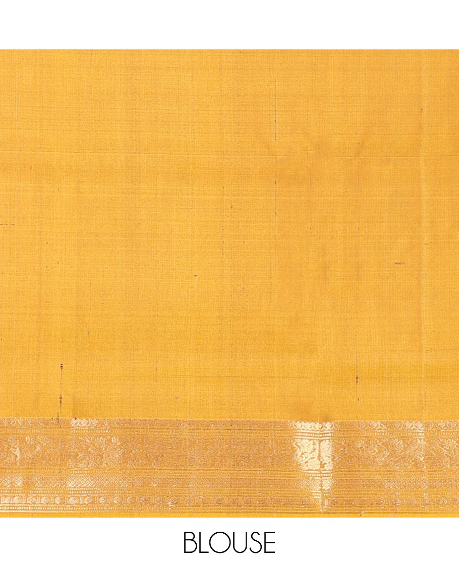 Green zari buttas Mayuri soft silk saree, contrast border of salngai, muthu, banaras, kodi visiry, rudraksham, and mayil kann, and floral vine pallu - Image 6