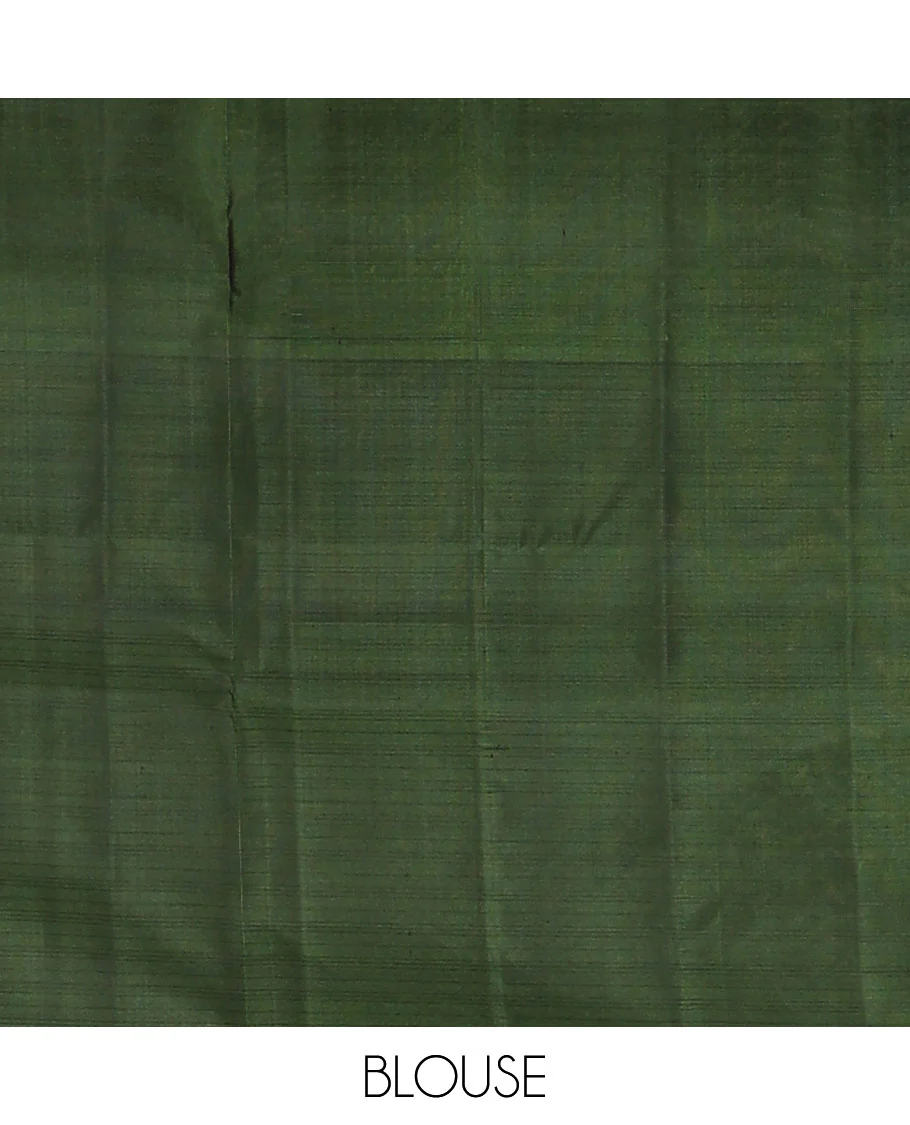 Green zari buttas Mayuri soft silk saree, contrast floral and bird motifs border, and pallu of jaal, floral, and bird designs - Image 6