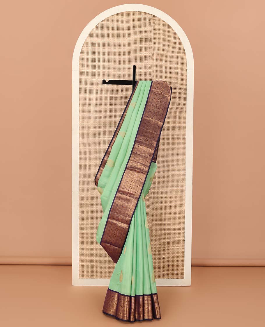 Green zari buttas Vasundhara Lite Silk Mix Saree, contrast traditional zari border, and jaal pallu
