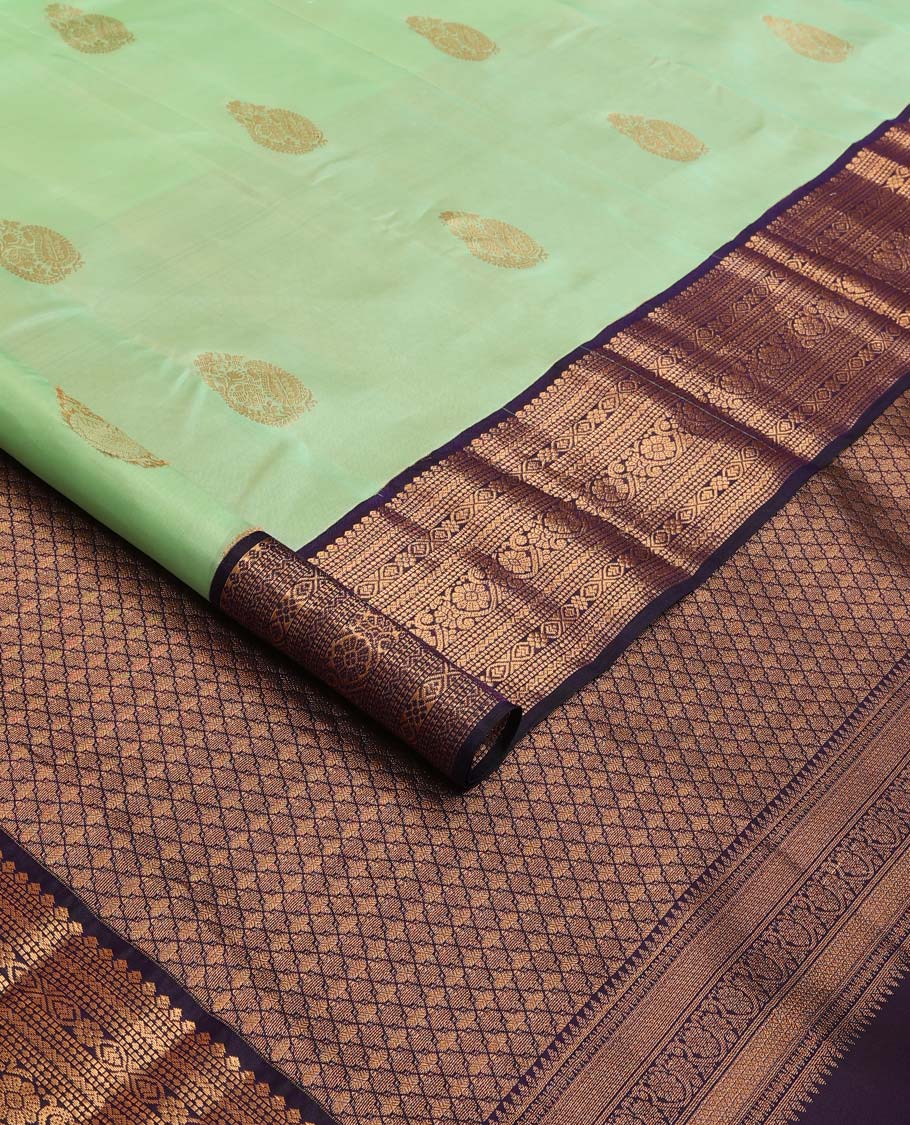 Green zari buttas Vasundhara Lite Silk Mix Saree, contrast traditional zari border, and jaal pallu - Image 2