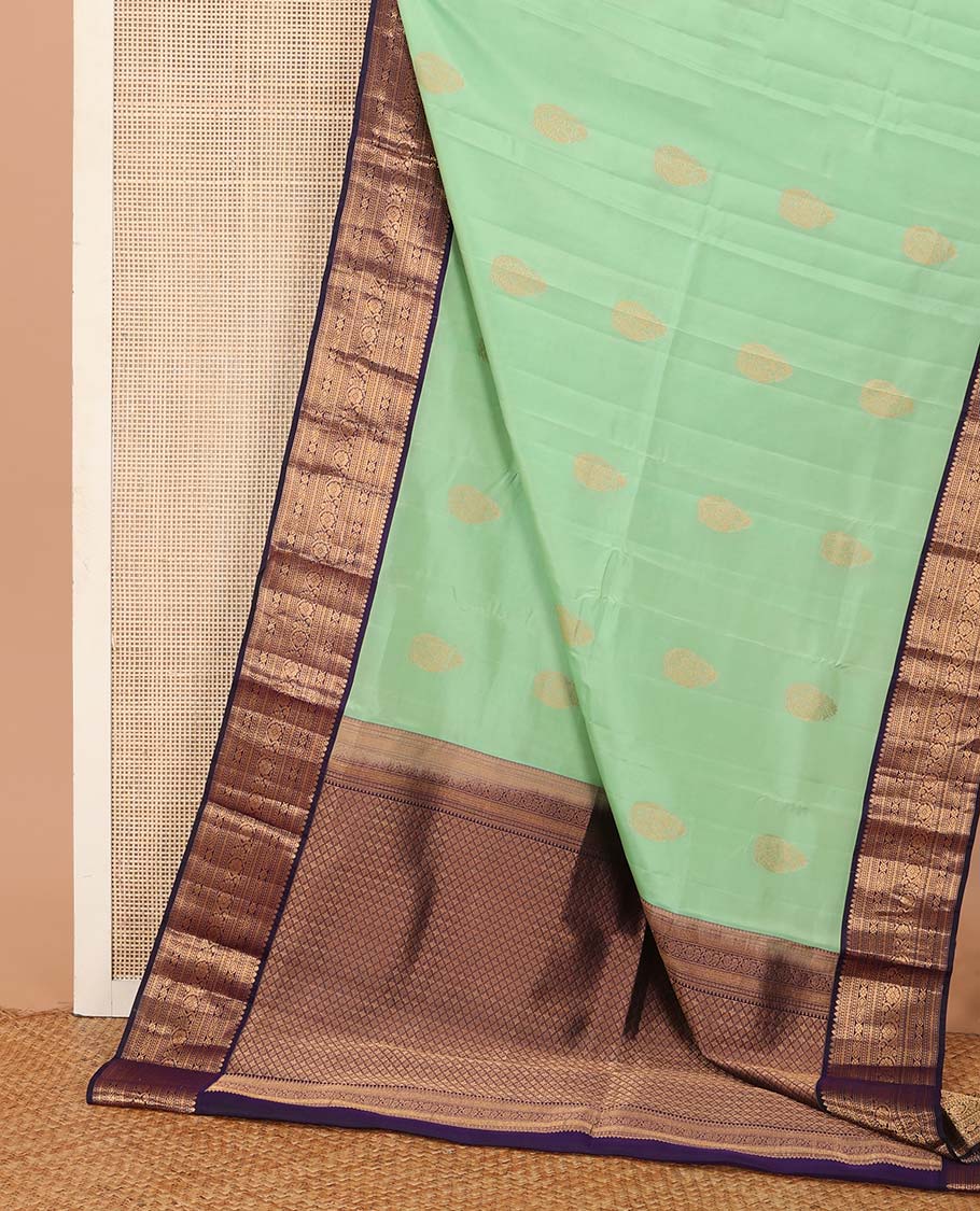 Green zari buttas Vasundhara Lite Silk Mix Saree, contrast traditional zari border, and jaal pallu - Image 3