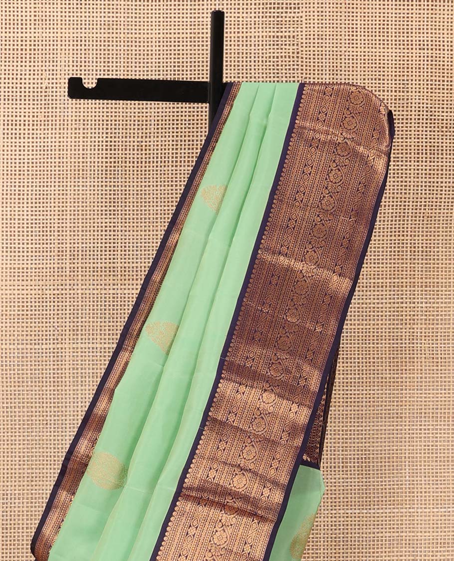 Green zari buttas Vasundhara Lite Silk Mix Saree, contrast traditional zari border, and jaal pallu - Image 4