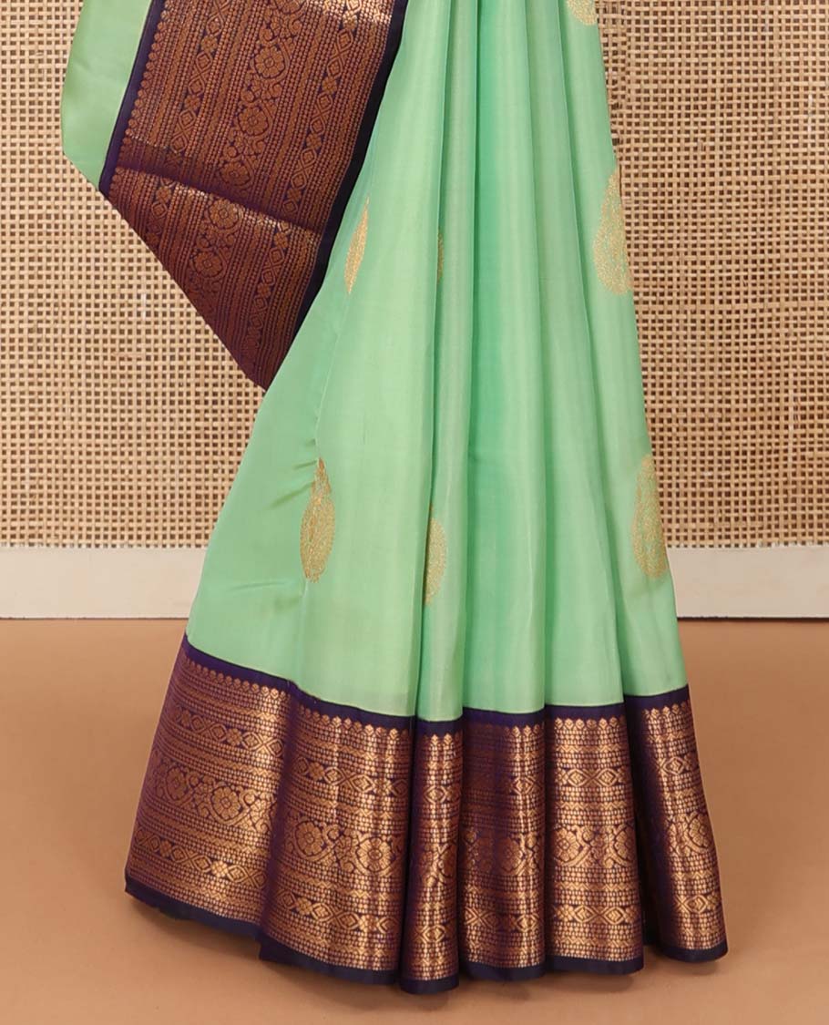 Green zari buttas Vasundhara Lite Silk Mix Saree, contrast traditional zari border, and jaal pallu - Image 5