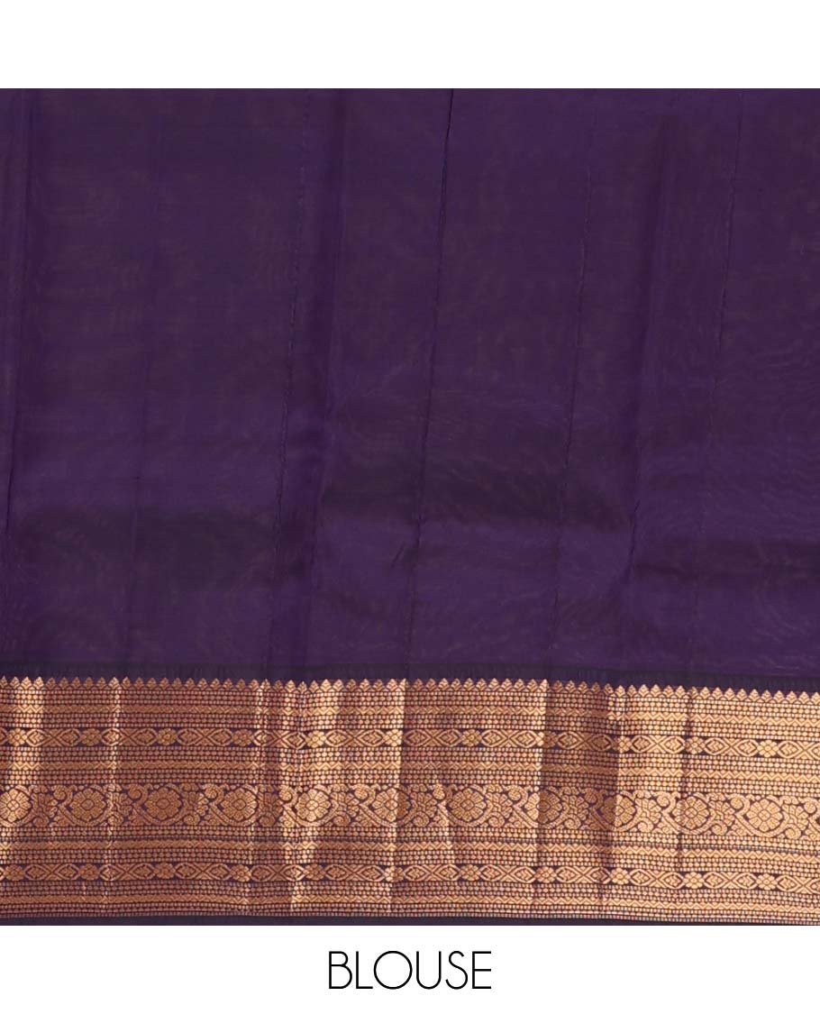 Green zari buttas Vasundhara Lite Silk Mix Saree, contrast traditional zari border, and jaal pallu - Image 6