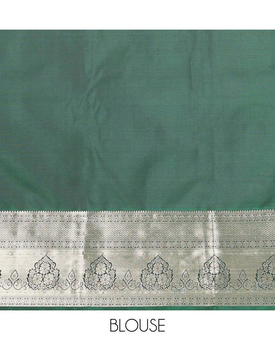 Green zari buttas Vasundhara silk mix saree, traditional zari design border, and intricate pallu - Image 6