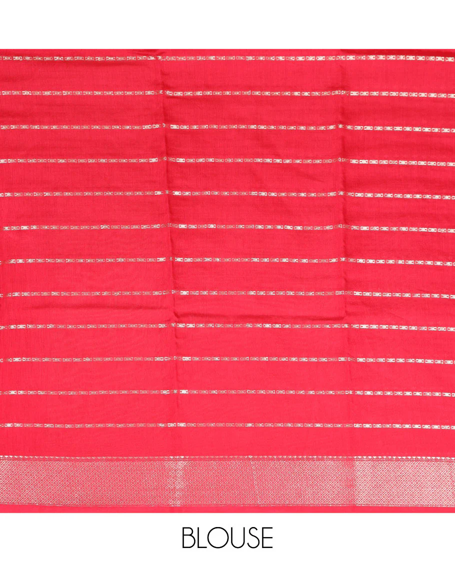 Green zari striped assam silk saree, contrast traditional zari border, and pallu of zari stripes - Image 3