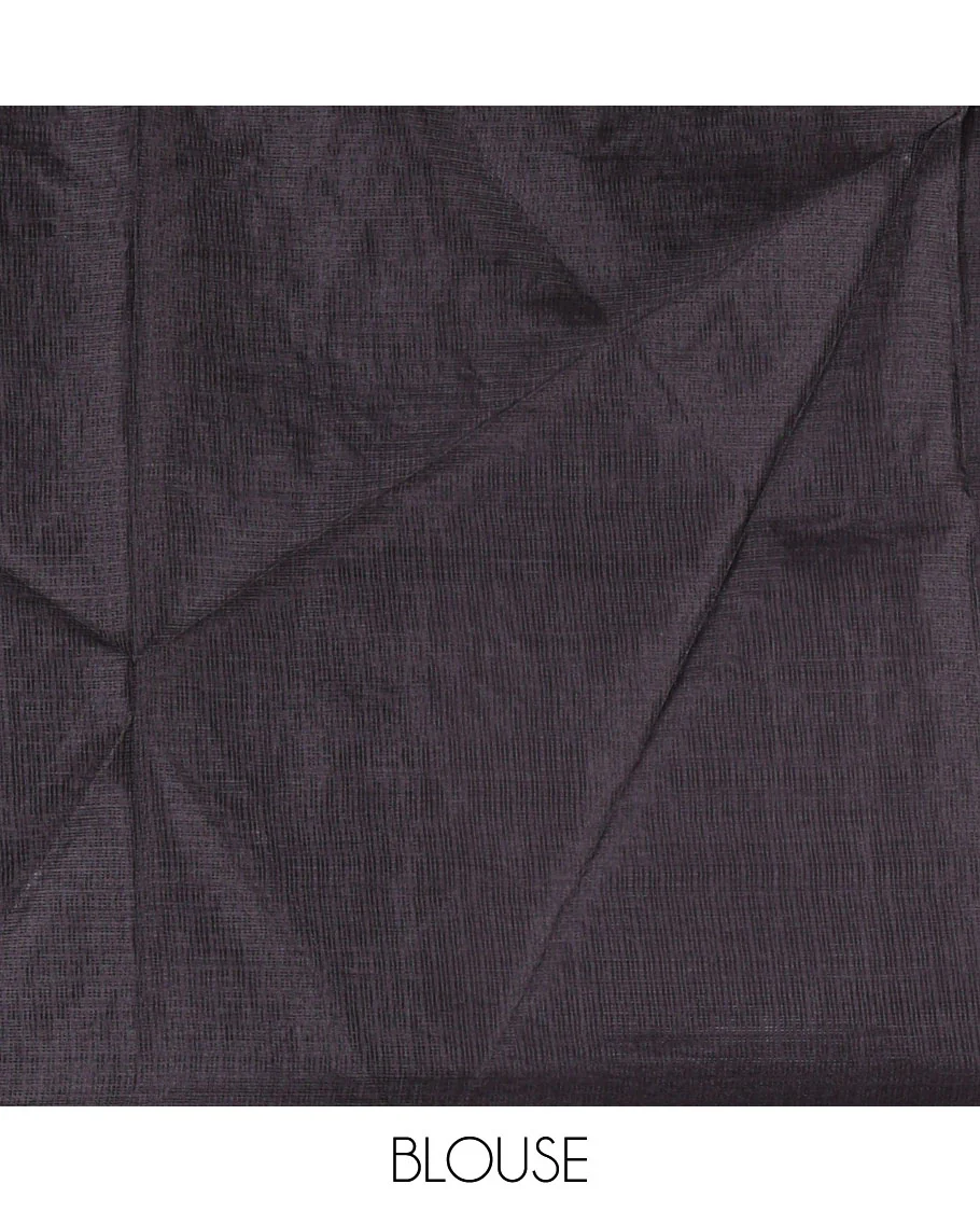 Grey-black floral vine chickankari embroidered kota chex saree, lace border, floral vine chickankari embroidered pallu, and contrast plain blouse - Image 4