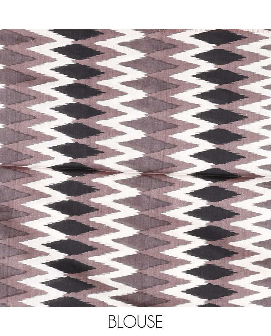 Grey buttas tussar silk saree, ikkat design border, and pallu of ikkat design - Image 4