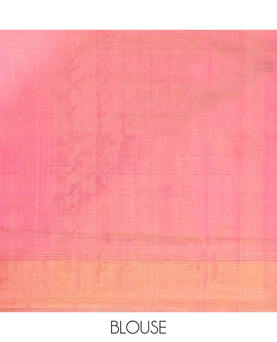 Pink checked , paisley design uppada silk saree with contrast zari border & floral buttas pallu - Image 5