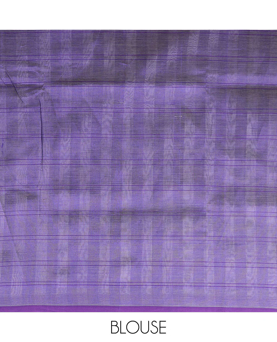 Grey checked cotton saree, contrast plain border, and striped pallu - Image 3