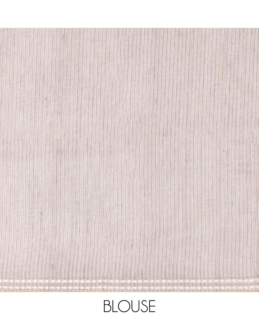 Grey diamond motifs semi-banaras art tussar saree, contrast vidarbha border & striped pallu - Image 4