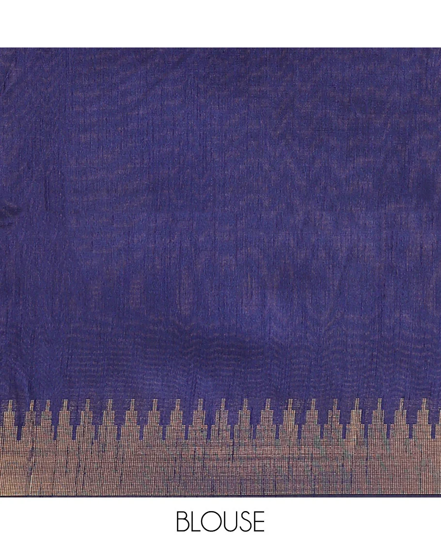 Grey dotted striped dupion saree, temple border, and contrast pallu of temple and stripes - Image 3