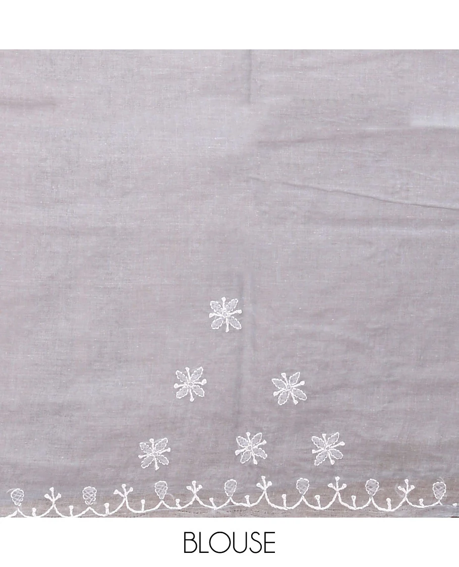 Grey embroidered buttas Lucknowi chikankari saree, thread embroidered border, and floral-paisley motifs embroidered pallu - Image 3