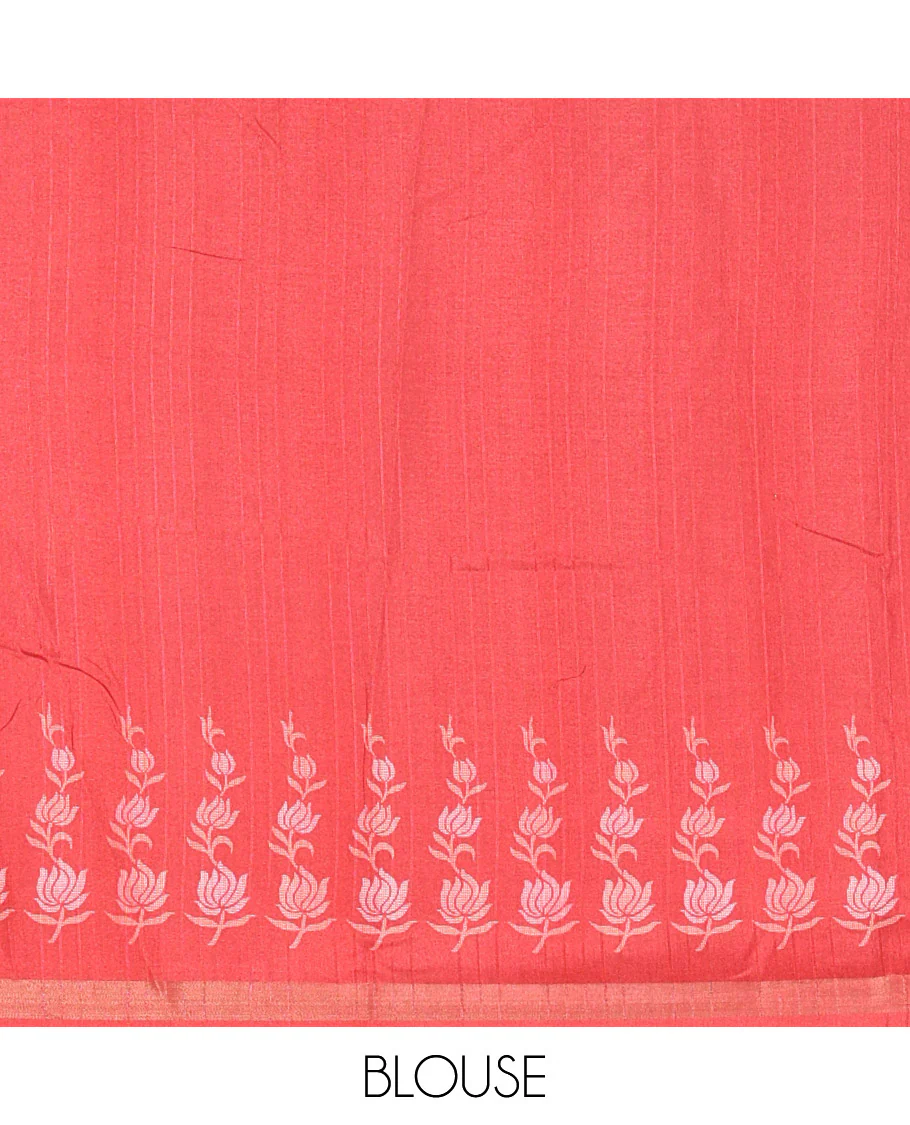 Grey floral buttas katan silk saree, contrast floral motifs border, pallu adorned with floral designs, and a contrast lotus flower printed blouse - Image 3