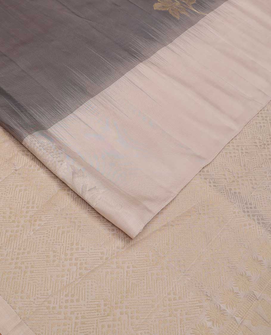 Grey floral buttas Mayuri soft silk saree, contrast border of floral buttas, and jaal pallu - Image 2