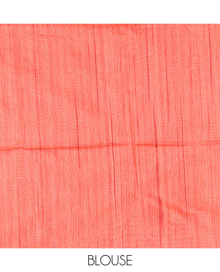 Grey full plain katan silk saree, contrast temple border, odisha style printed pallu, and contrast plain blouse - Image 4