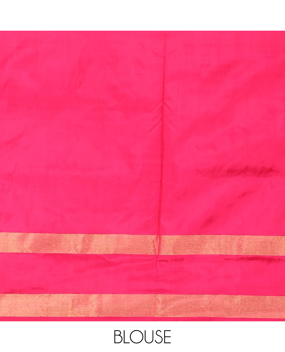 Grey Ikkat Silk Saree Decked Up with Elephant Motifs in Ikkat Weave, Complemented by a Contrast Temple Border, Pallu Woven in Intricate Ikkat Designs, and a Contrast Blouse - Image 6