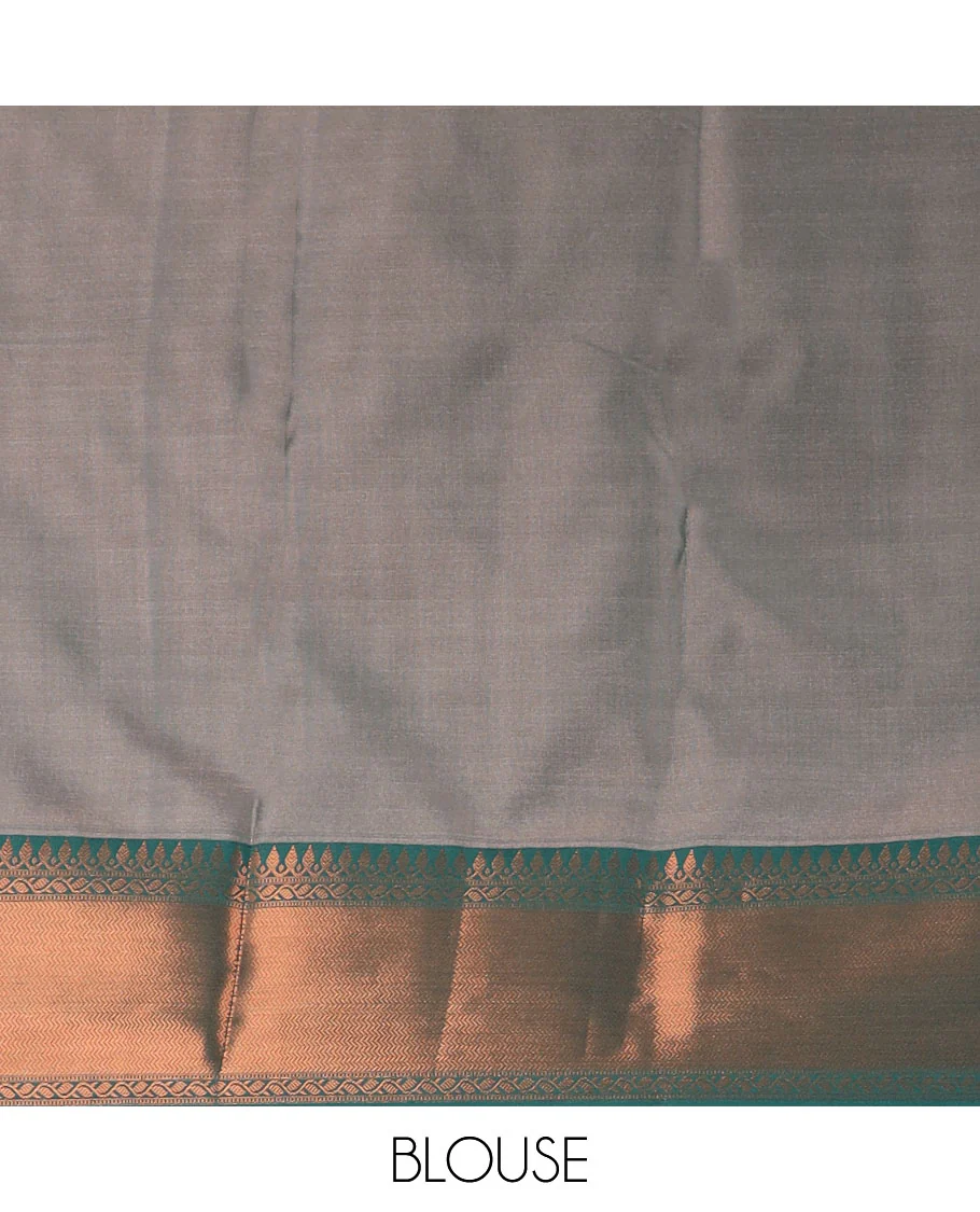Grey jacquard semi-silk cotton saree, contrast traditional zari border & intricate pallu - Image 2