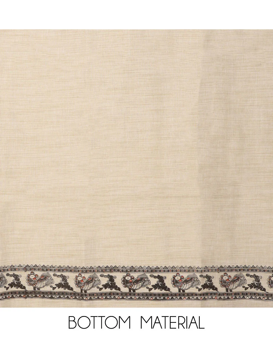 Grey madhubani print design bhagalapur cotton chudidhar material top with cotton material daman madhubani ptint pants & madhubani printed dupatta - Image 4
