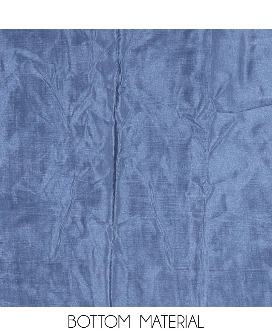 Blue material churidar set, warli tribe village theme print with mirror work semi-tussar top, plain bottom, and warli tribe village theme print semi-tussar dupatta - Image 5