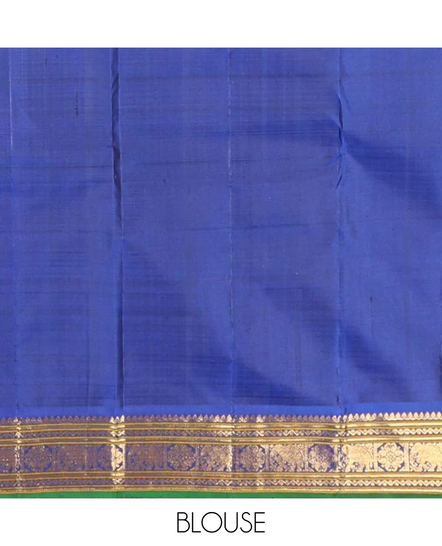 Grey mayil chakram buttas silk saree, contrast border of thilakam mokku,banaras,neli,yaanai & manga & pallu of intricate designs - Image 6