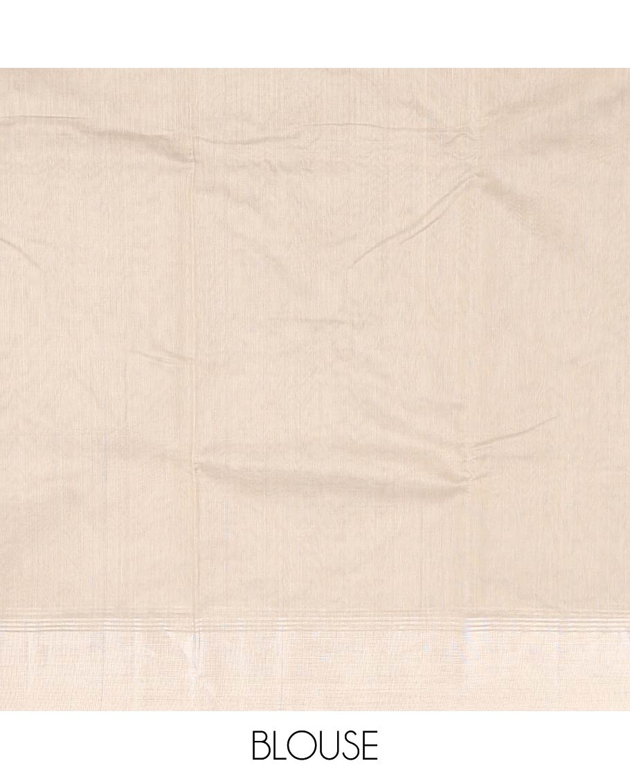 Grey motifs chanderi cotton saree with contrast border & striped pallu - Image 5