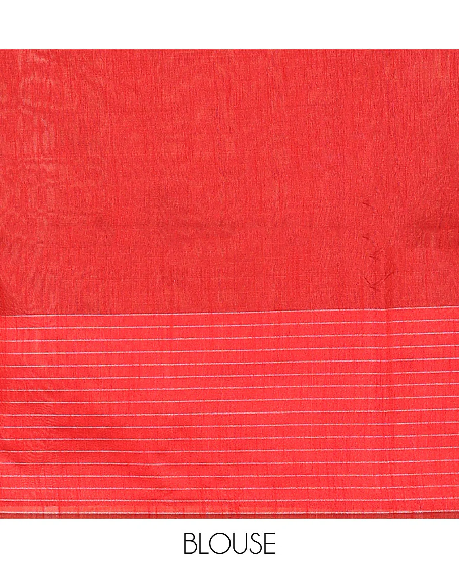 Grey plain dupion saree, contrast butta enclosed checked temple border, and buttas woven pallu - Image 3