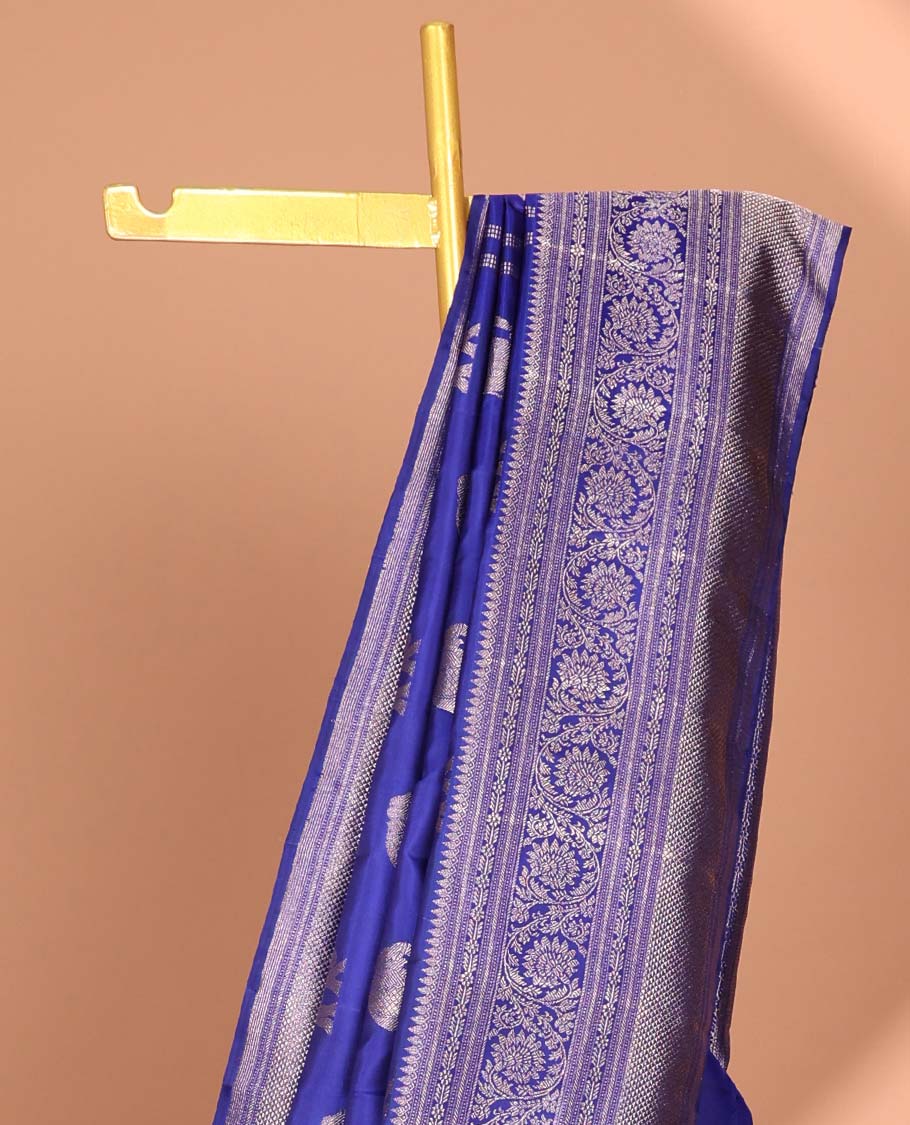 Blue elephant buttas silk saree , intricate pallu & border of thilkam mokku , muthu, banaras & jaal design - Image 3