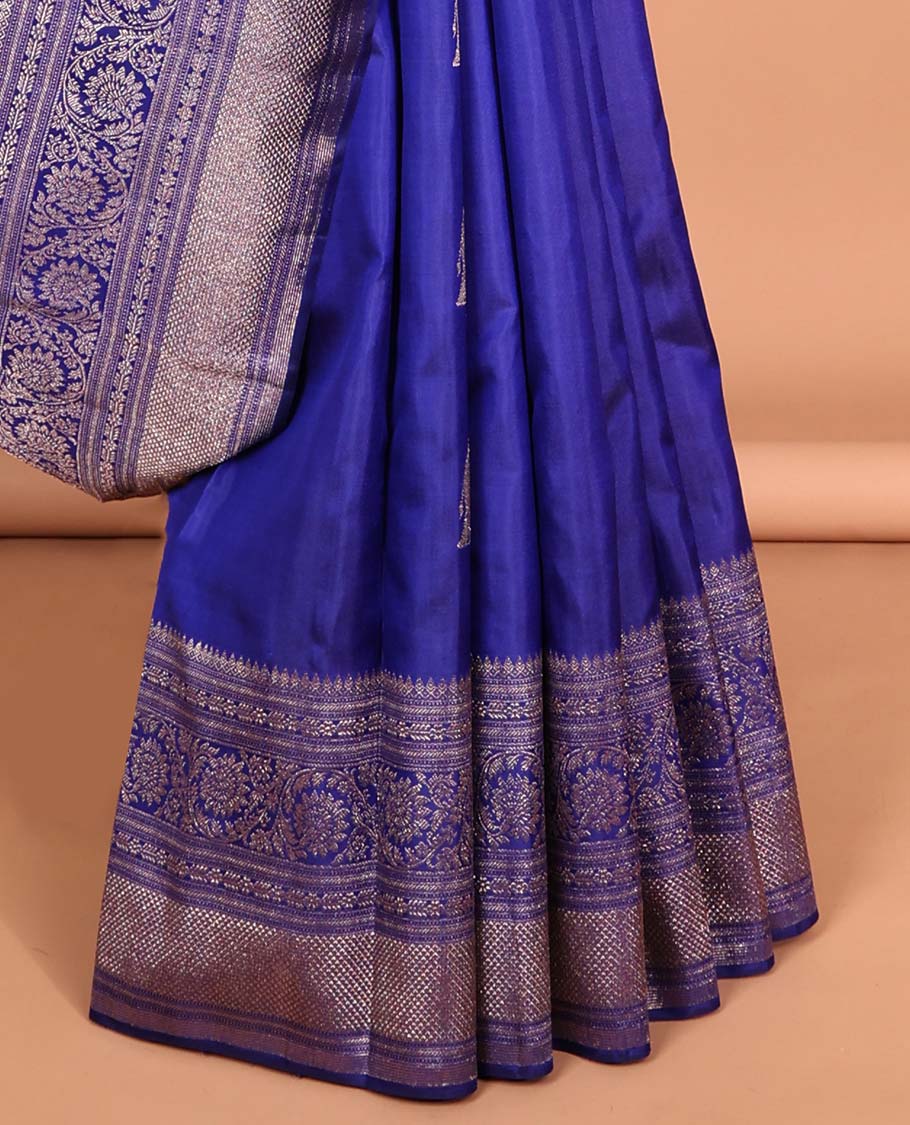 Blue elephant buttas silk saree , intricate pallu & border of thilkam mokku , muthu, banaras & jaal design - Image 4
