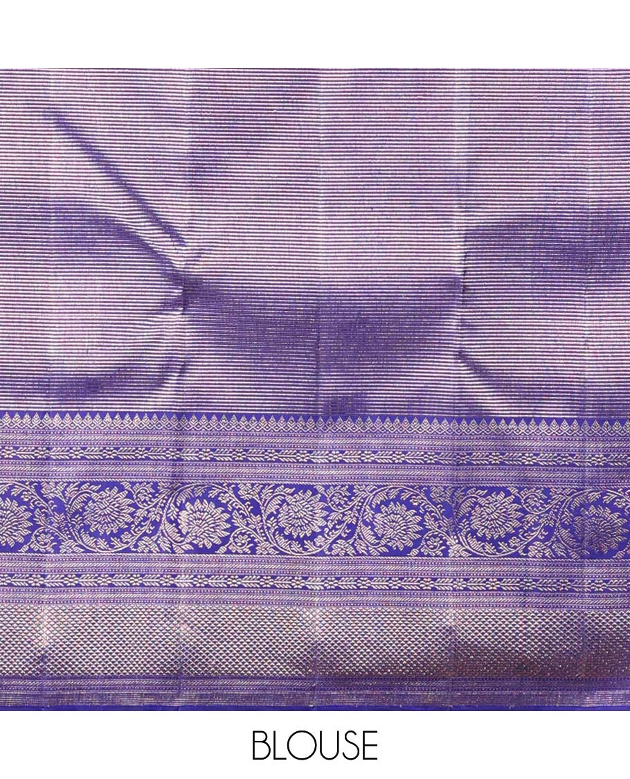 Blue elephant buttas silk saree , intricate pallu & border of thilkam mokku , muthu, banaras & jaal design - Image 5