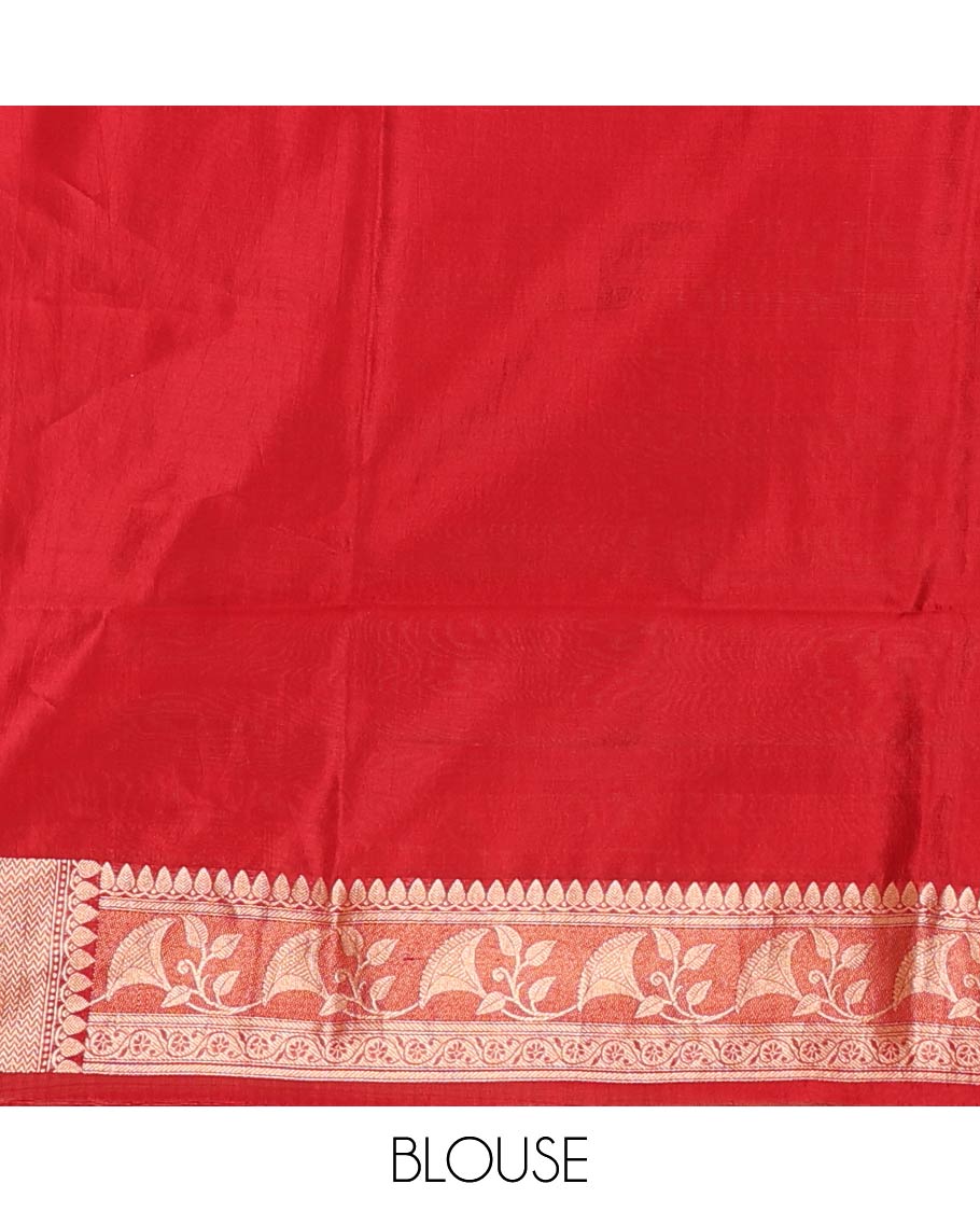 Grey Raw Mango Silk Saree Adorned with Buttas, Complemented by a Contrast Traditional Zari-Designed Border, Featuring a Zari-Elevated Jaal-Designed Pallu, Paired with a Contrast Blouse - Image 6