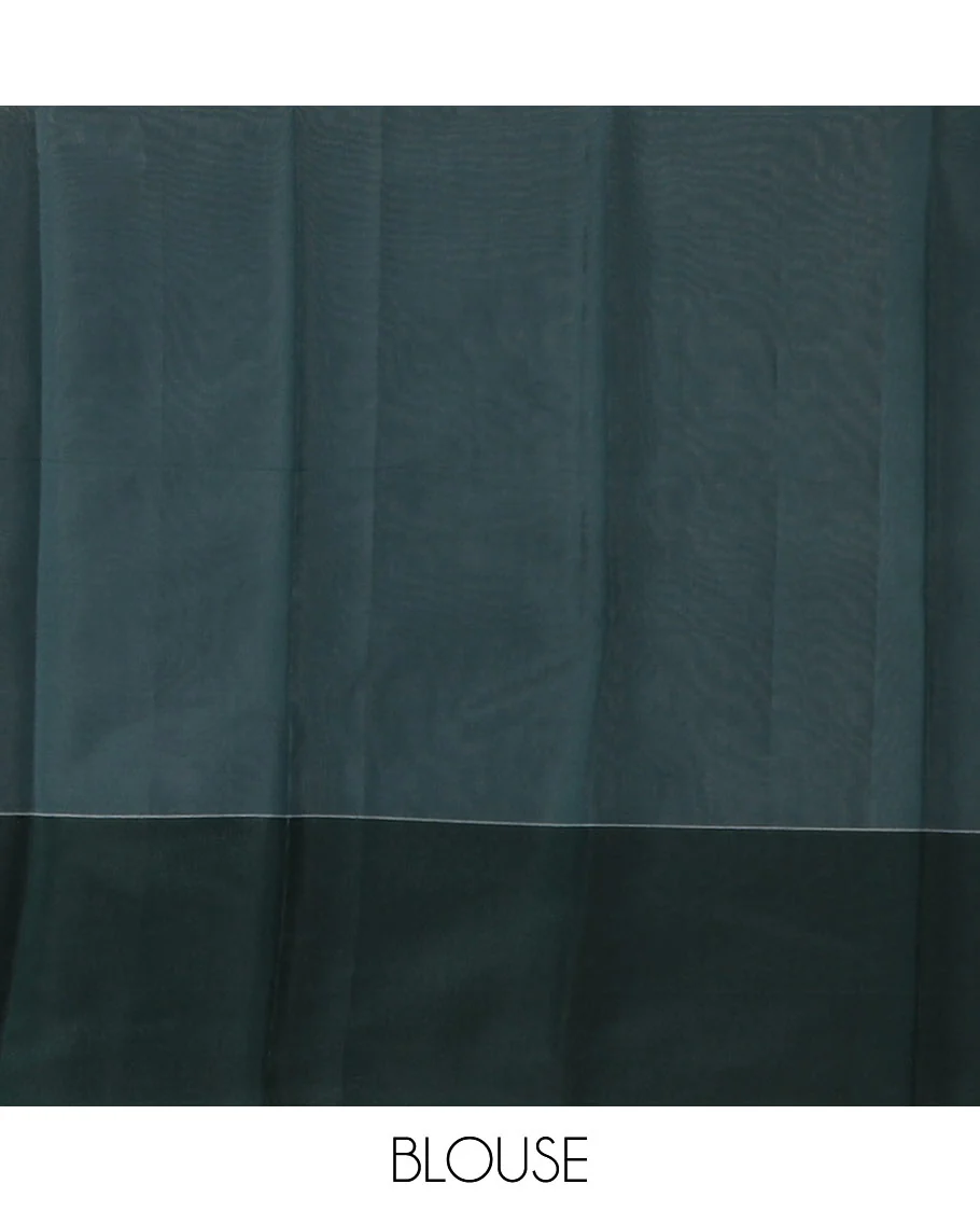 Grey rose motifs semisilk cotton saree, contrast floral border, and ogee patterned pallu - Image 2