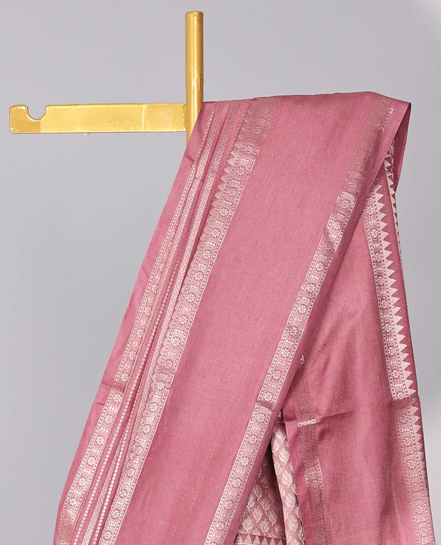 Grey semi-banaras tussar saree with zari designs, traditional zari border & jaal pallu - Image 10