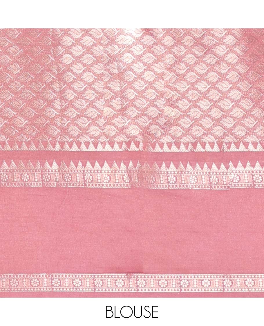 Grey semi-banaras tussar saree with zari designs, traditional zari border & jaal pallu - Image 12