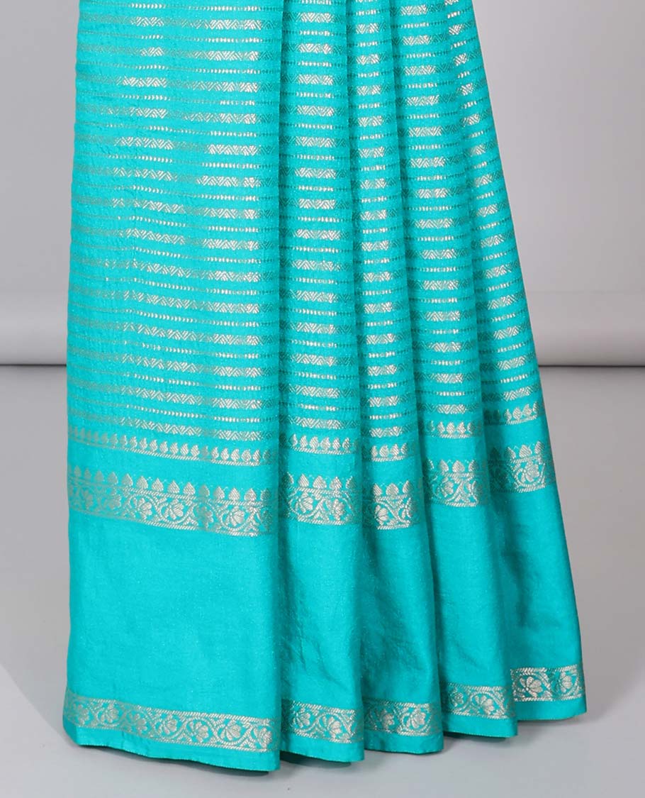 Grey semi-banaras tussar saree with zari designs, traditional zari border & jaal pallu - Image 15