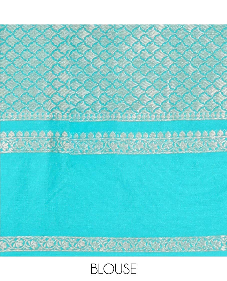 Grey semi-banaras tussar saree with zari designs, traditional zari border & jaal pallu - Image 16