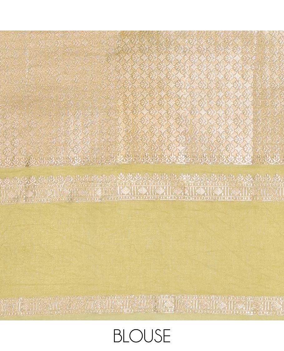 Grey semi-banaras tussar saree with zari designs, traditional zari border & jaal pallu - Image 20