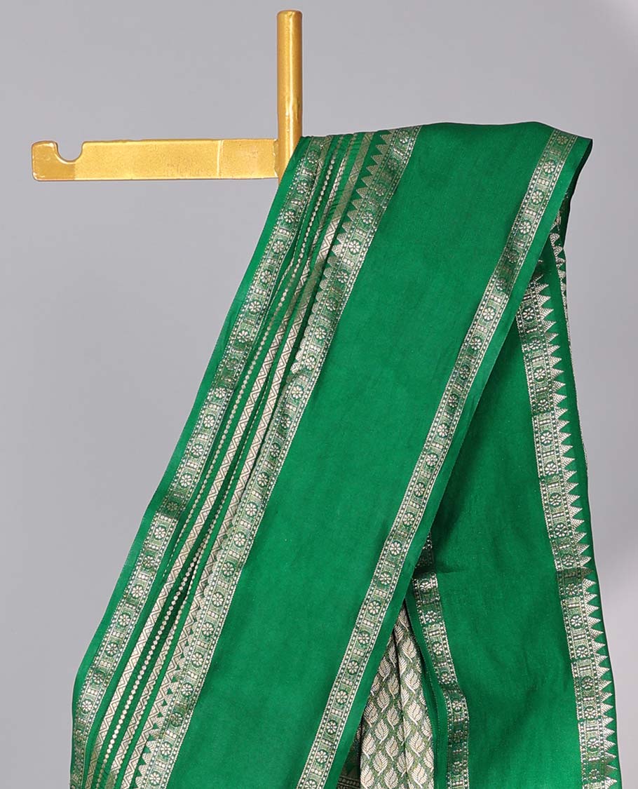 Grey semi-banaras tussar saree with zari designs, traditional zari border & jaal pallu - Image 6