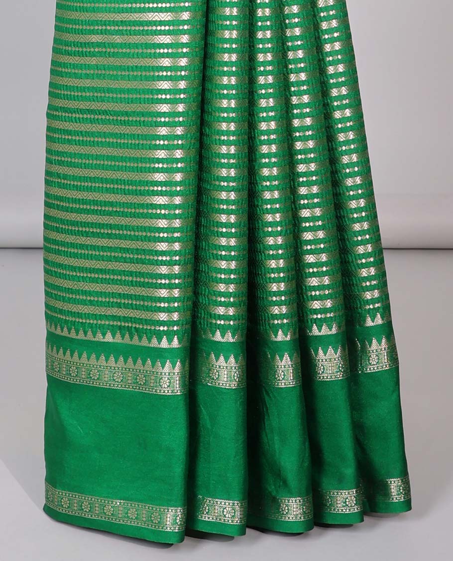 Grey semi-banaras tussar saree with zari designs, traditional zari border & jaal pallu - Image 7